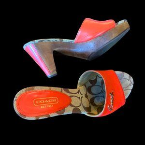 COACH Orange Kathie F2370 Open Toe Slide Platform Sandals - 7B -NICE!